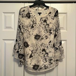 Talbots Lined Blouse with tapered sleeves. Cream and Black. Size M